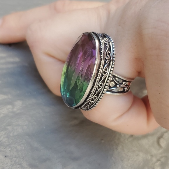 New Bi-Color Tourmaline 925 Silver Ring. - Picture 5 of 8